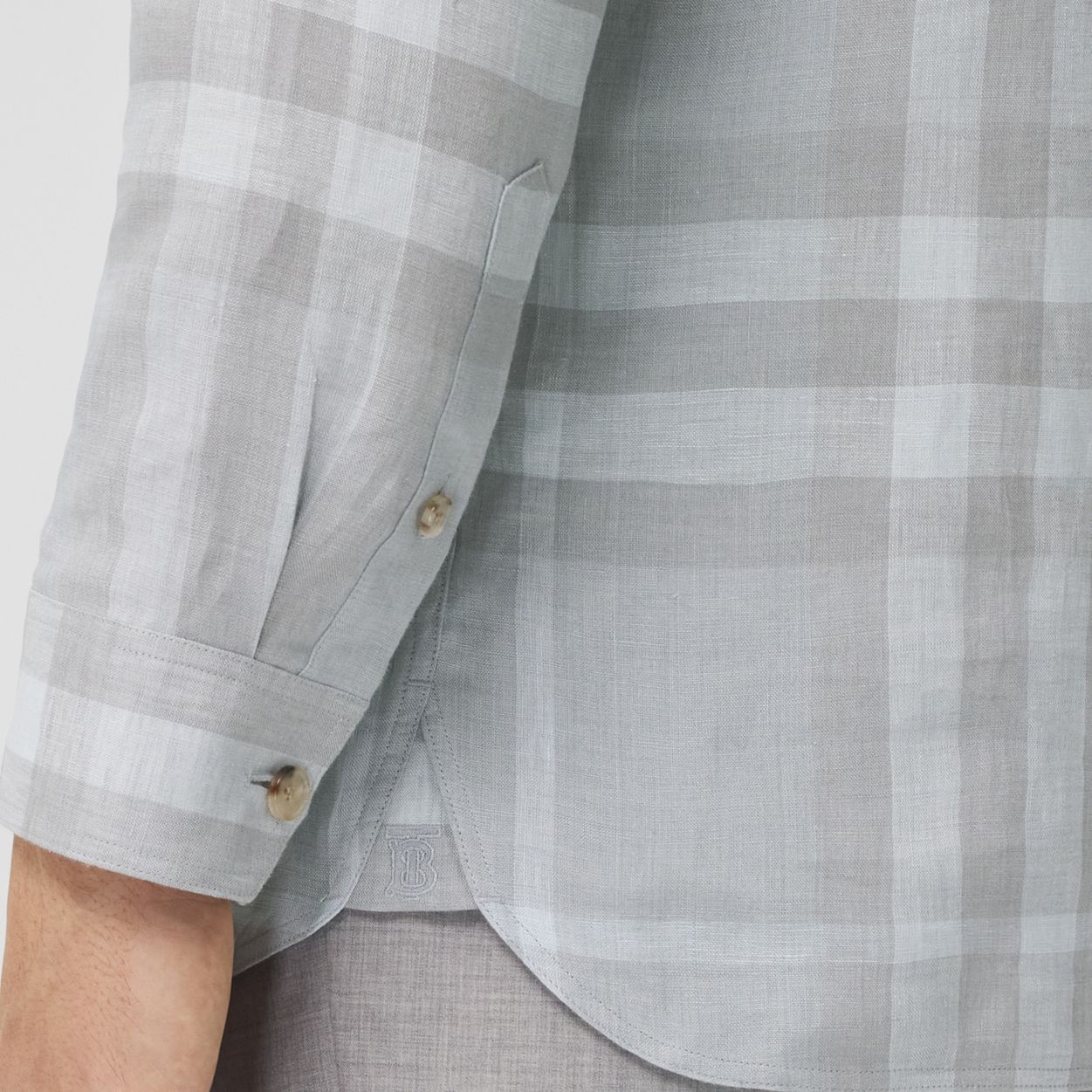 Button-down Collar Check Linen Shirt - 5