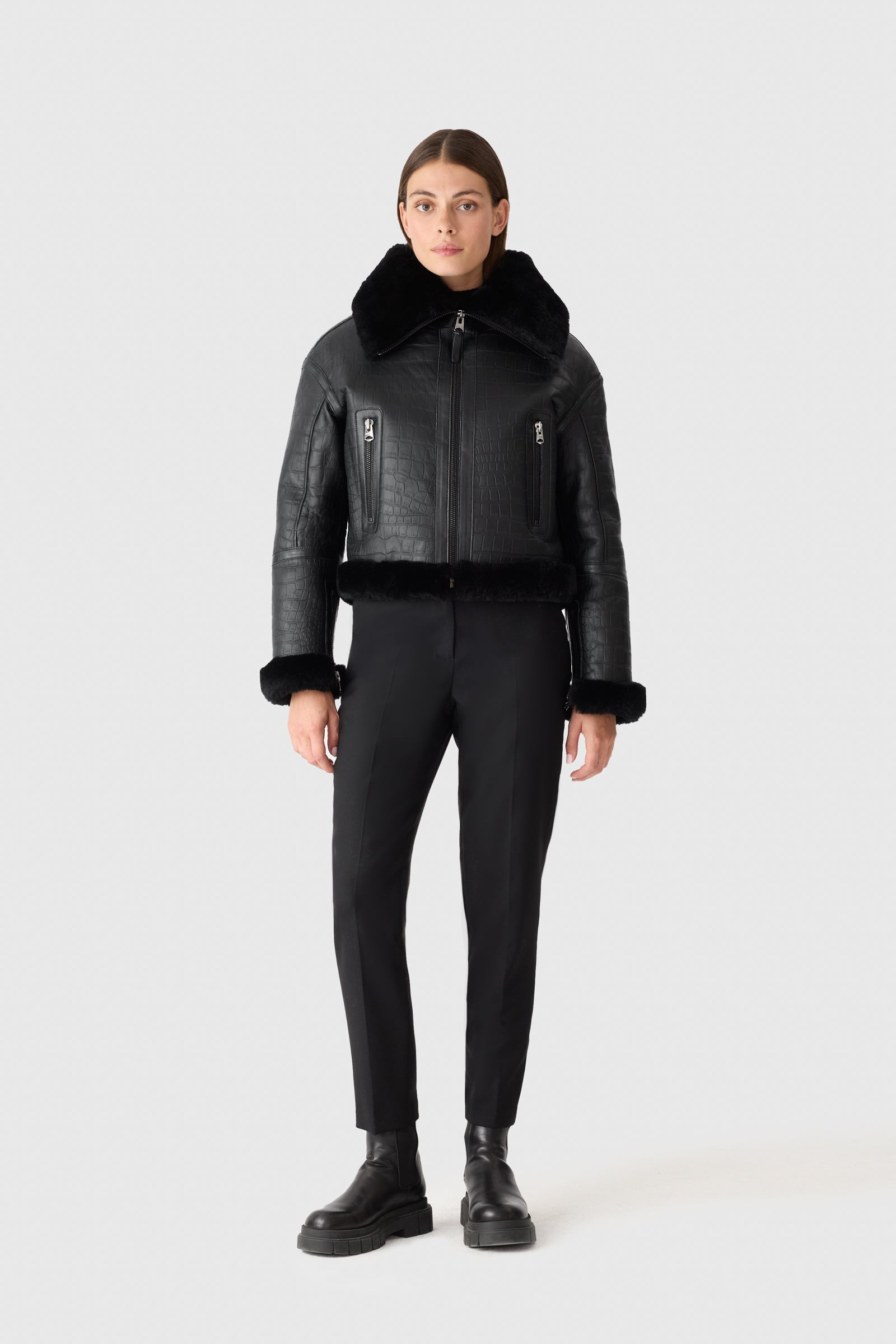 MAXOU Croc Embossed Oversized Shearling Jacket - 3