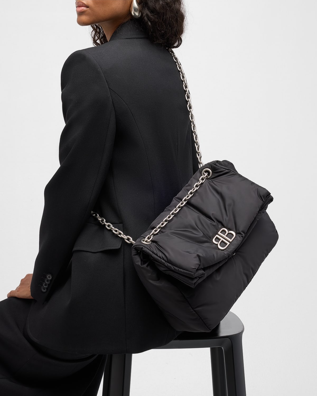 BALENCIAGA Monaco Medium Recycled Nylon Shoulder Bag