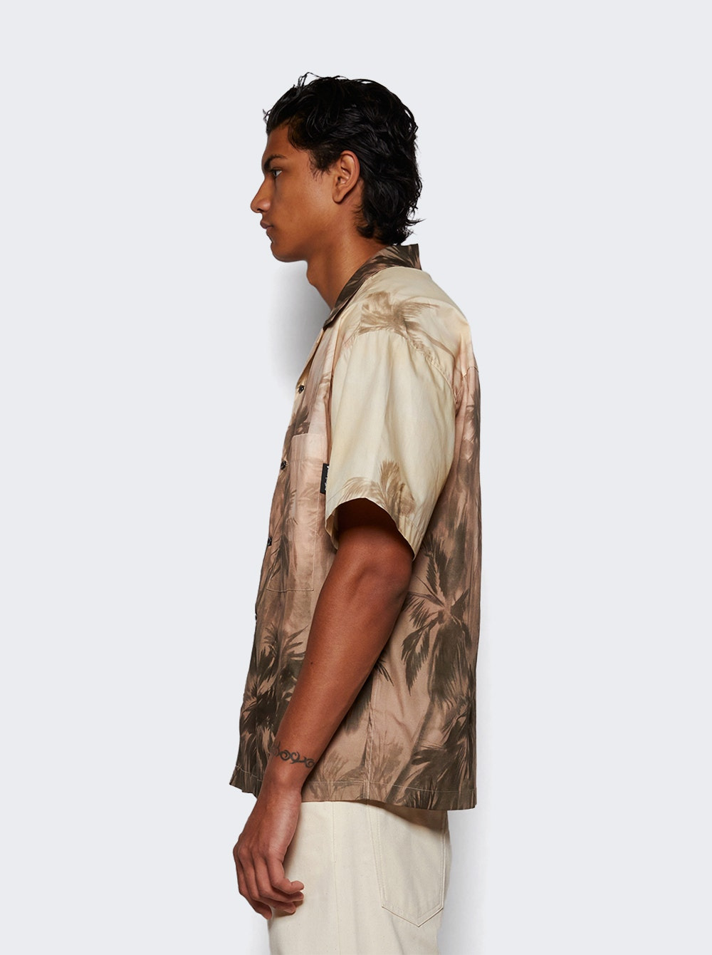 Sunset Palms Bowling Shirt Beige - 3