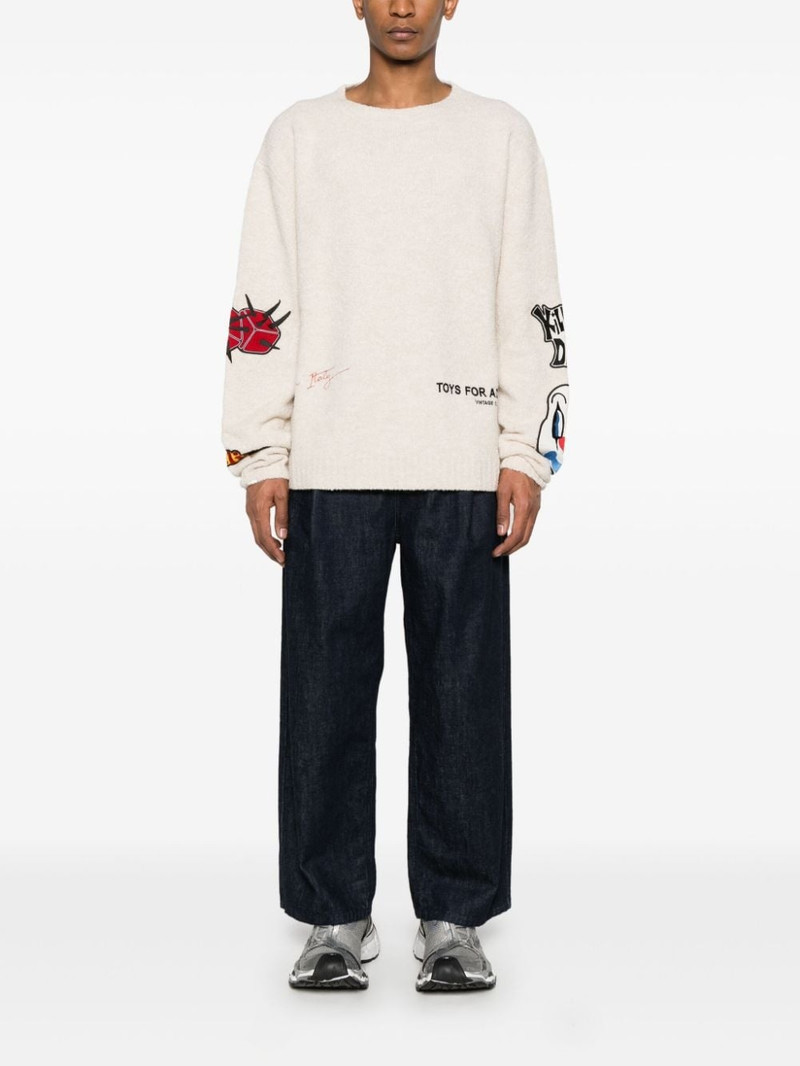 GCDS patch-detailing bouclé sweater outlook