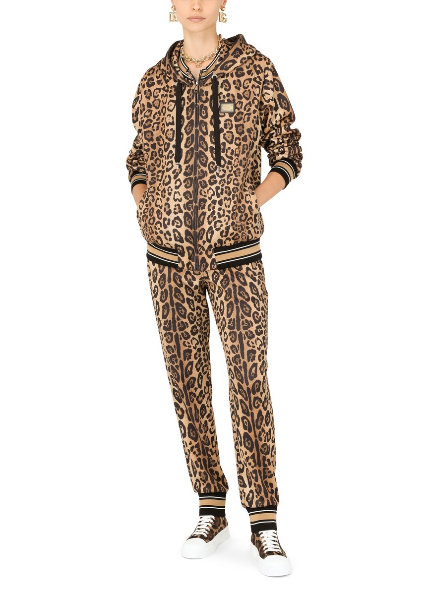 Zip-up jersey hoodie with leopard print - 5