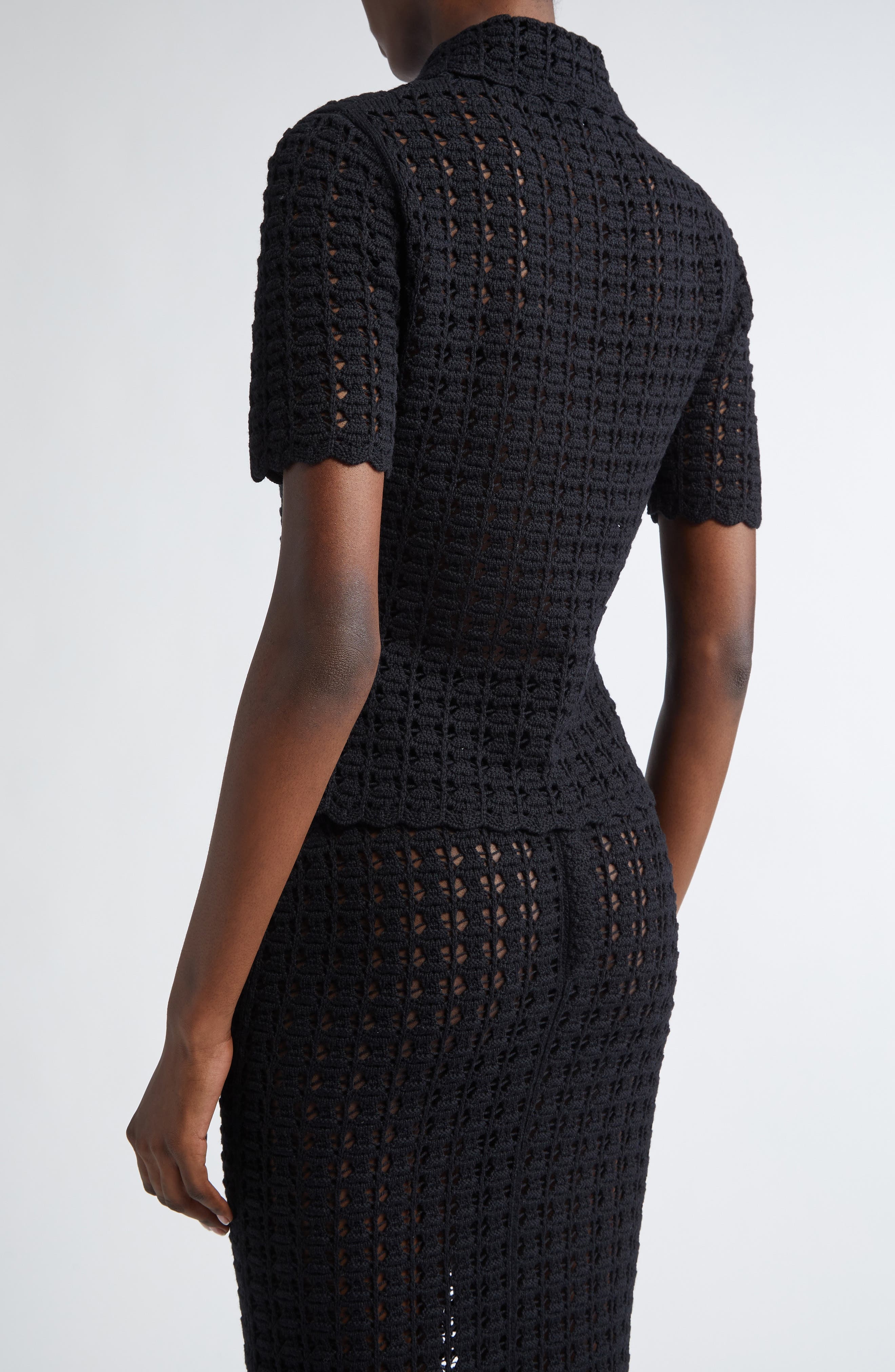 Dolce&Gabbana Lace Stitch Virgin Wool Polo Sweater in N0000 Nero at Nordstrom - 3