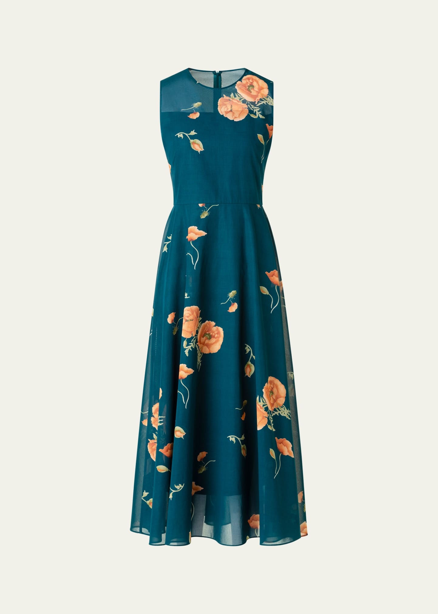 Anemone Print Belted Fit-and-Flare Voile Dress - 1