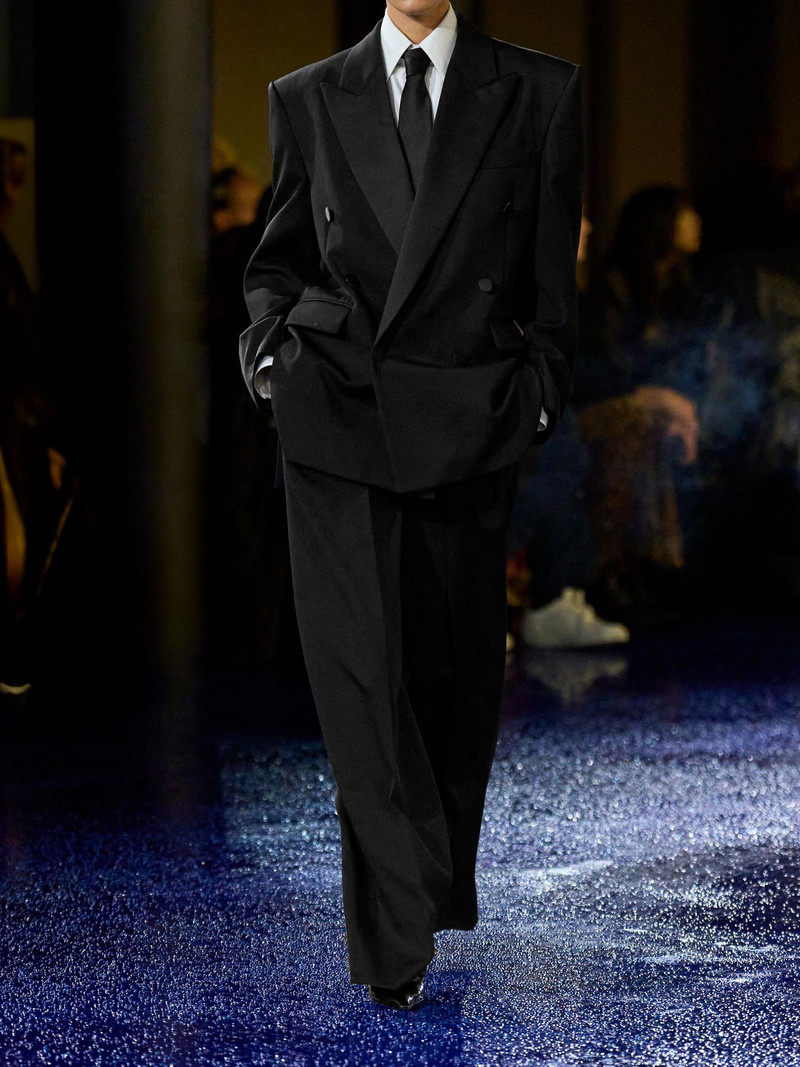Double-breasted satin-trimmed wool blazer Black 4