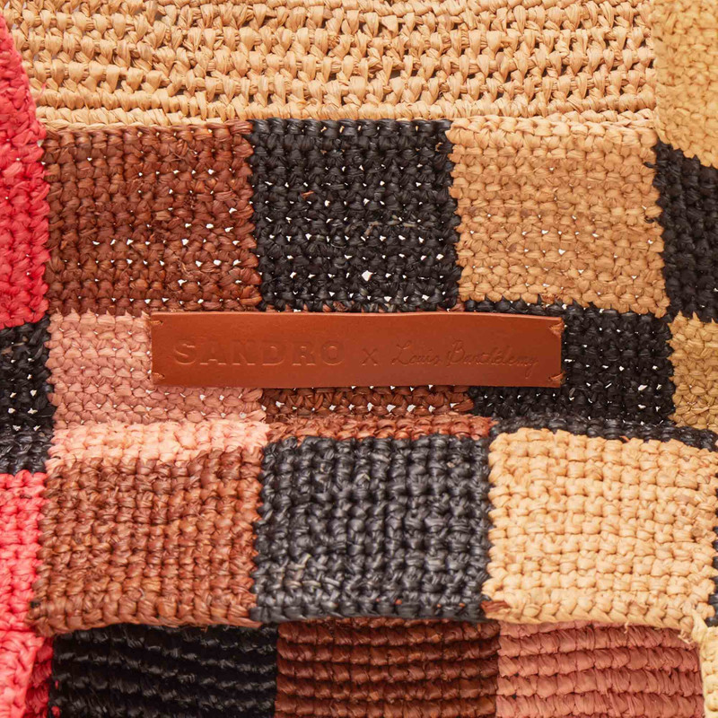 SMALL CHECKERBOARD RAFFIA TOTE BAG 4