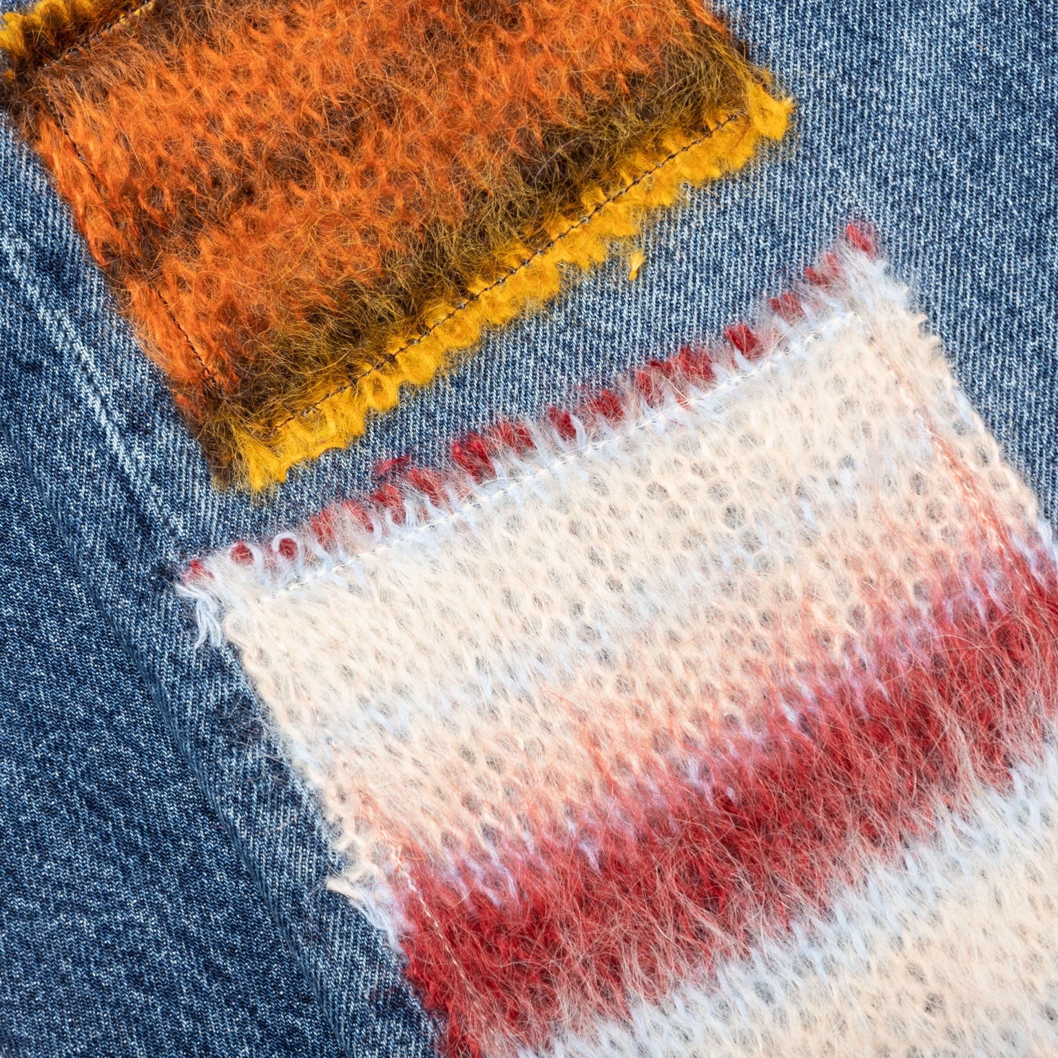 VIRGIN WOOL DENIM TROUSERS WITH KNITTED PATCHES  - DEEP BLUE - 4