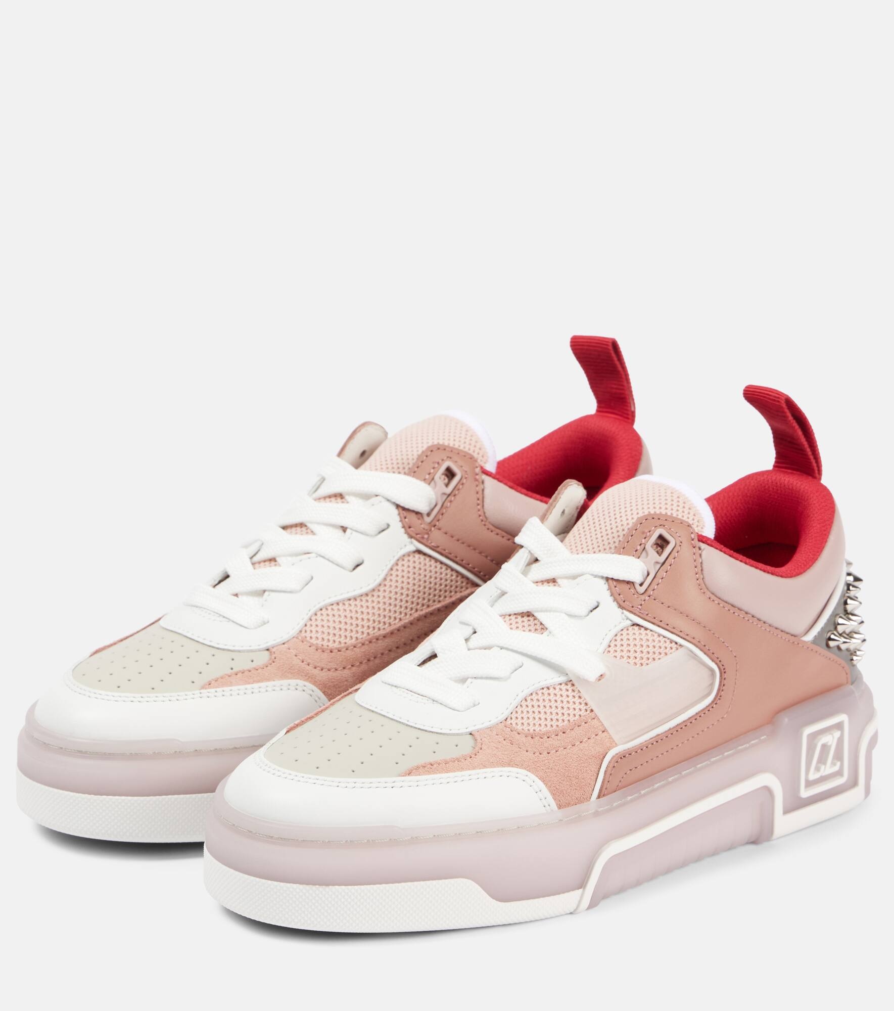 Panelled embellished leather sneakers - 4