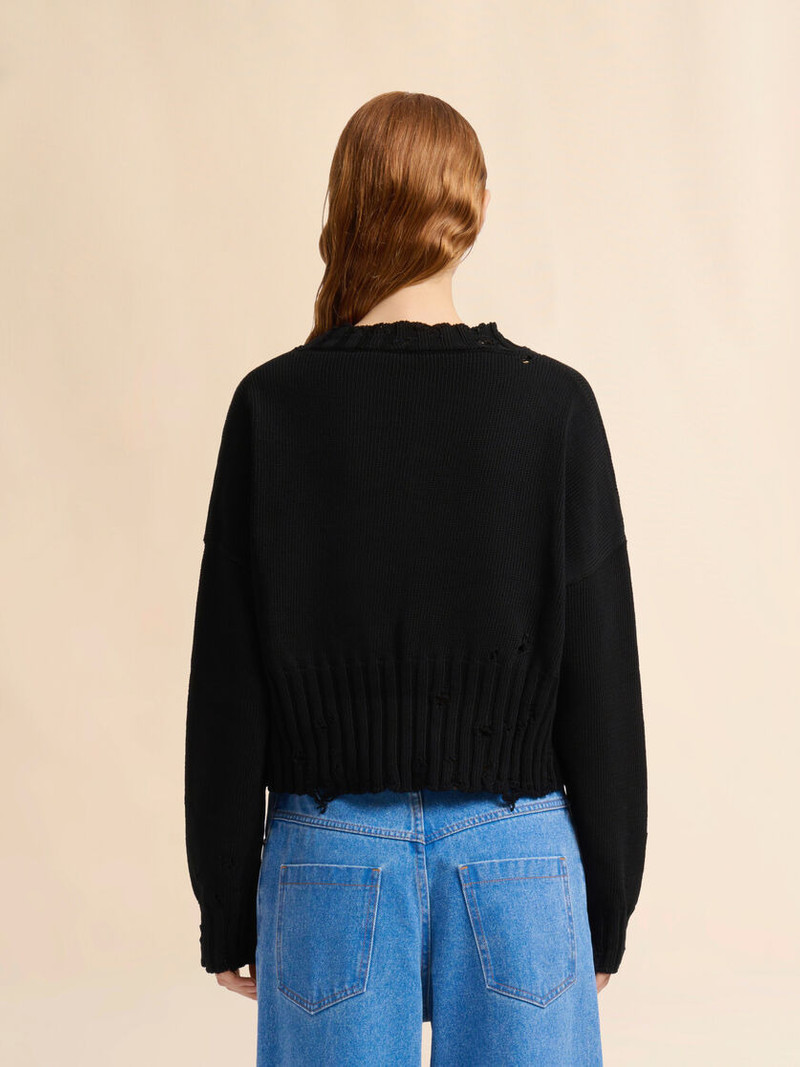 BLACK DISHEVELLED COTTON CROPPED JUMPER 3