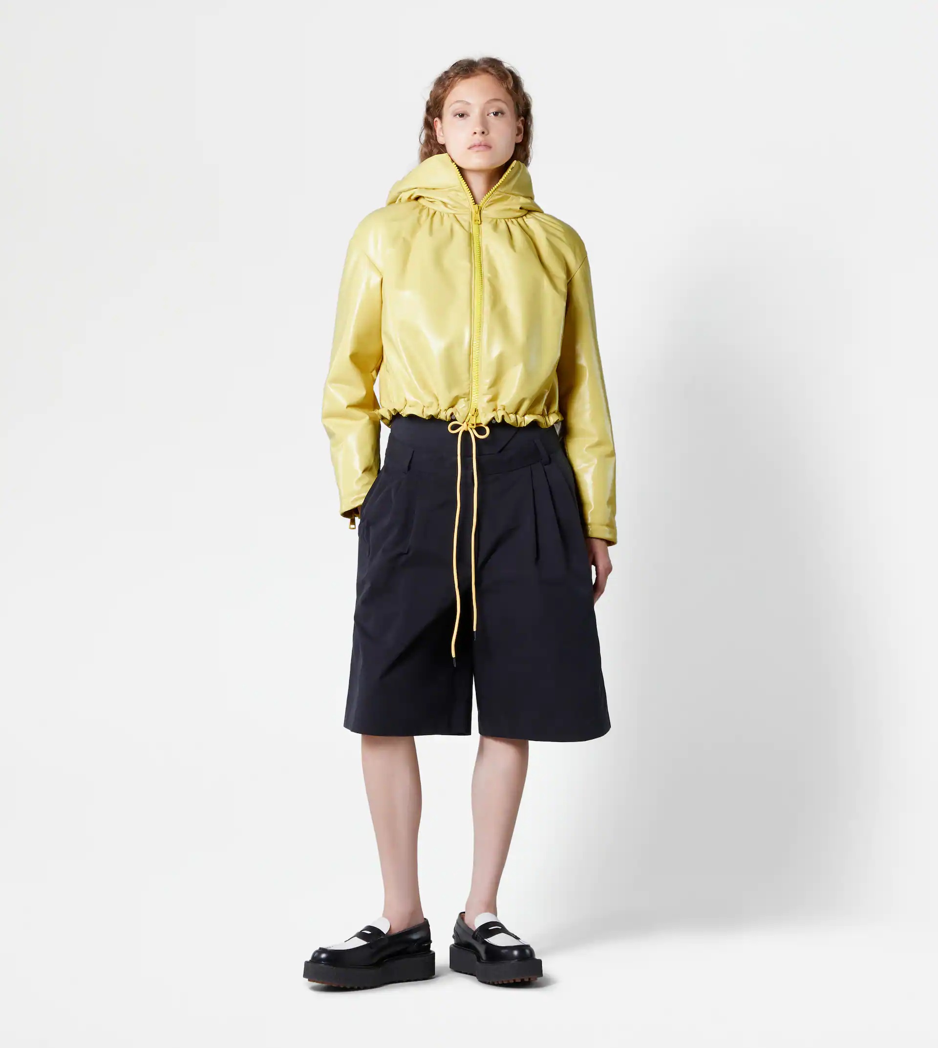CROPPED PADDED LEATHER JACKET - YELLOW - 2