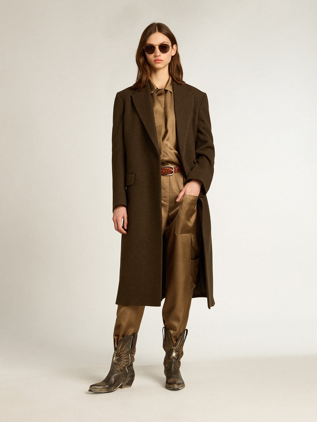 Women’s one-and-a-half-breasted coat in bark-colored wool - 3