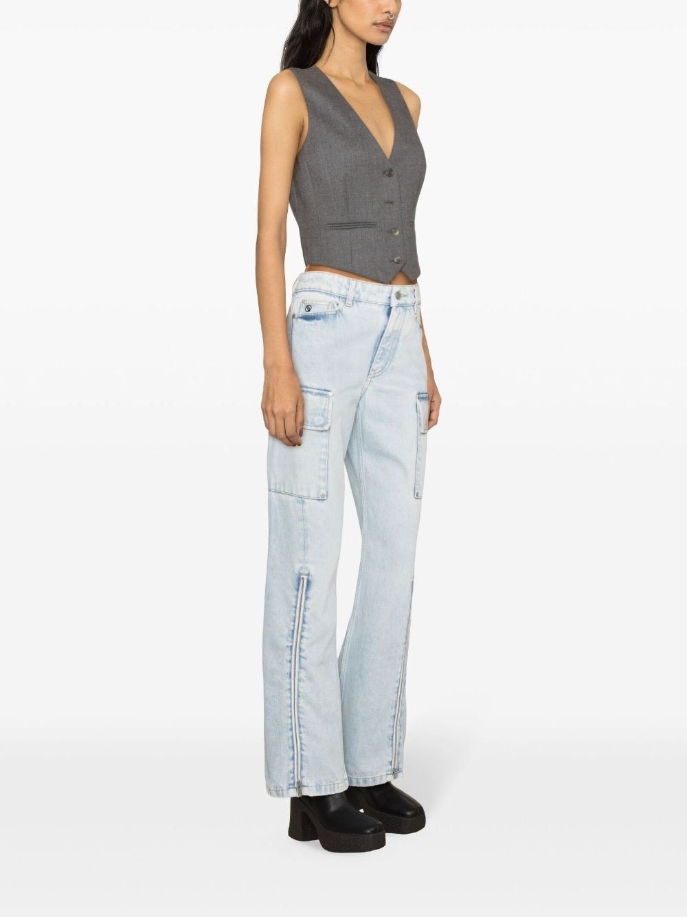 mid-rise wide-leg cargo jeans - 3