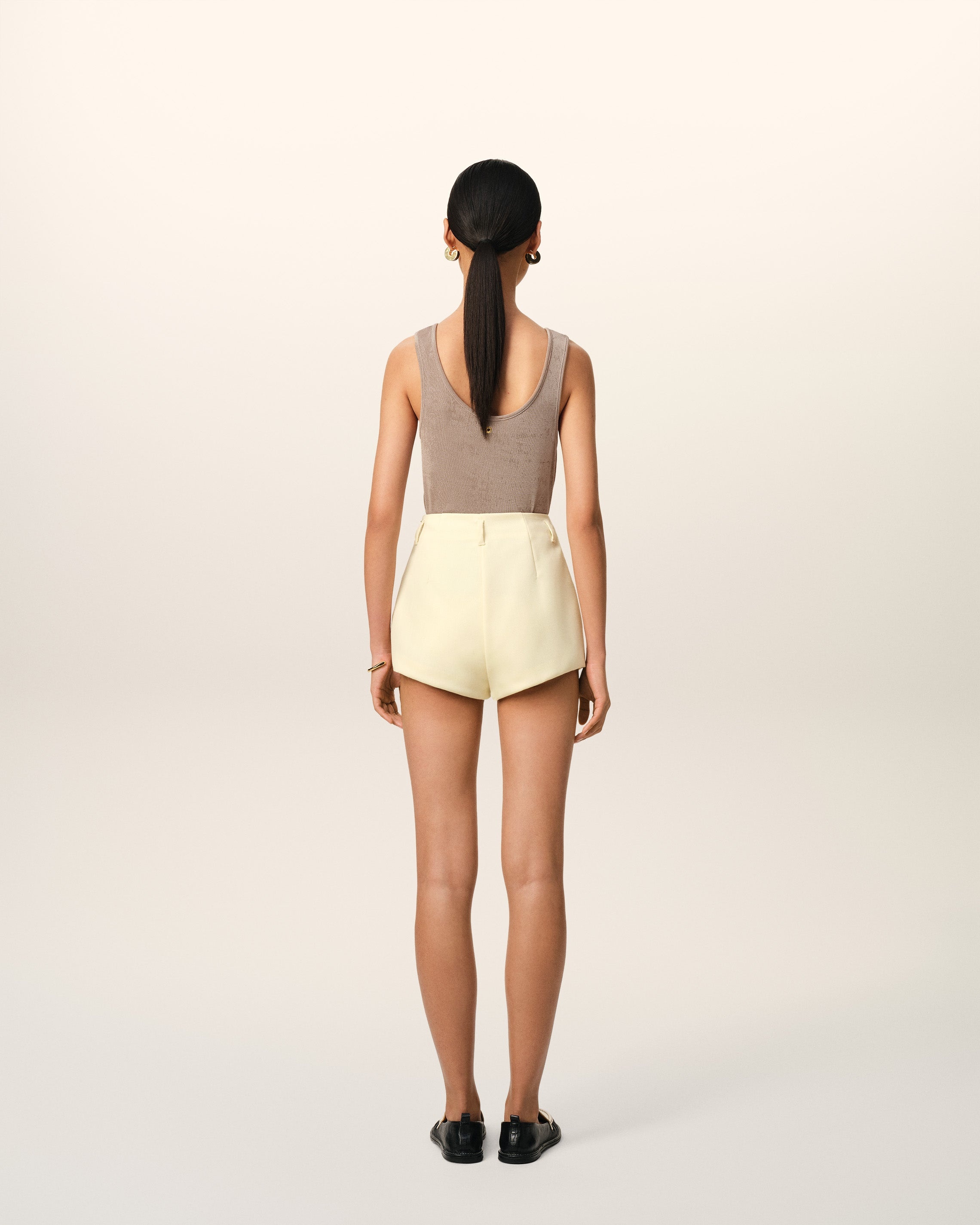 YELLOW WOOL HIGH WAIST MINI SHORT - 4