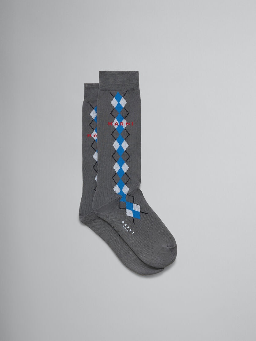 GREY SOCKS WITH BLUE ARGYLE DETAIL - 1