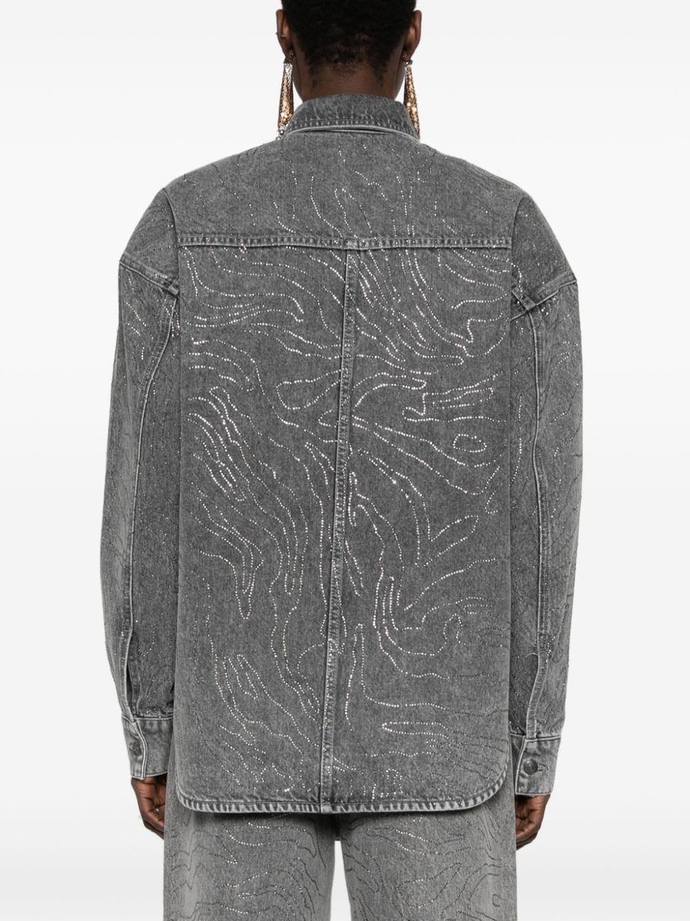 ROTATE RHINESTONE DENIM OVERSIZE SHIRT GREY - 4