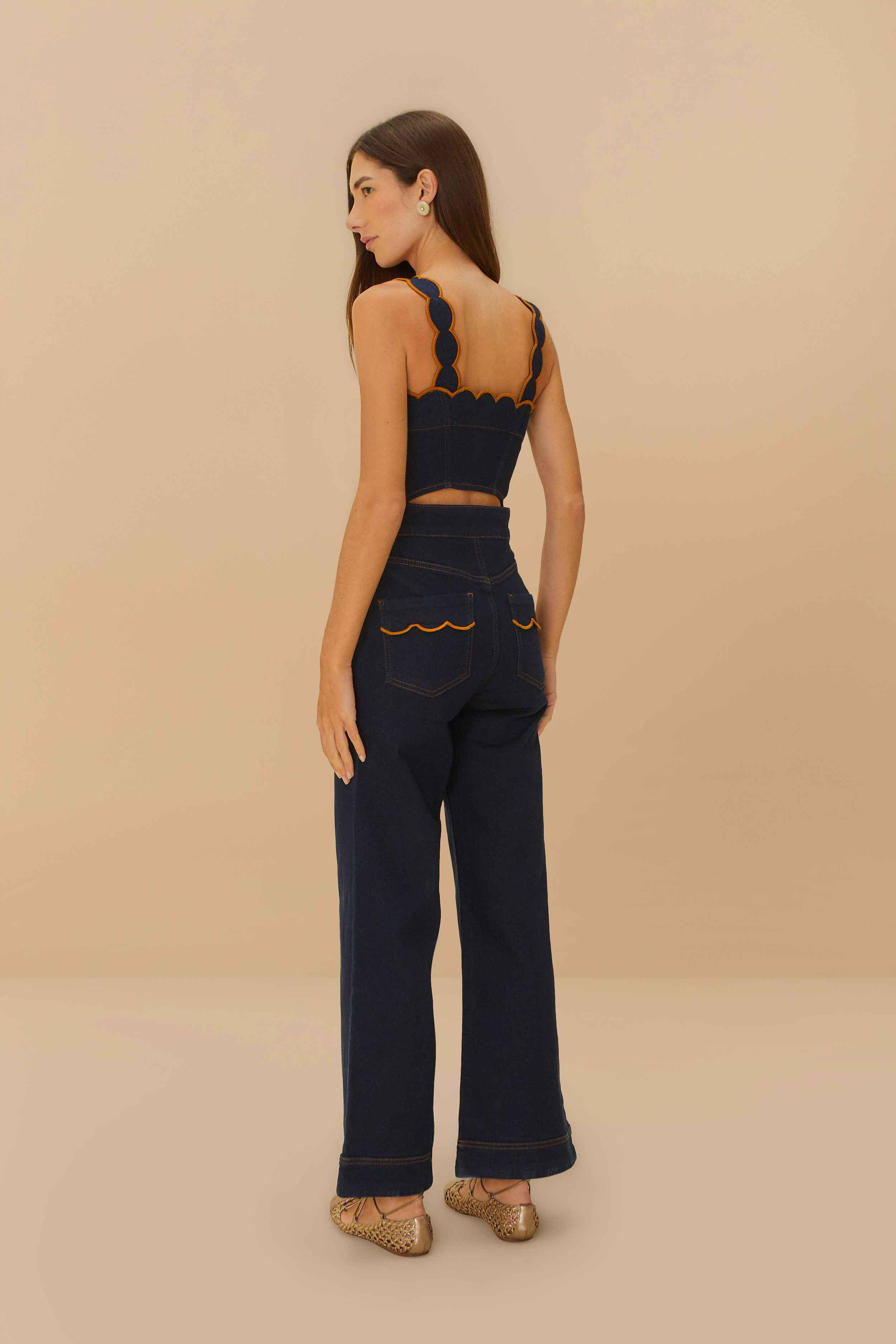 Dark Denim Wavy Trim Jumpsuit - 4