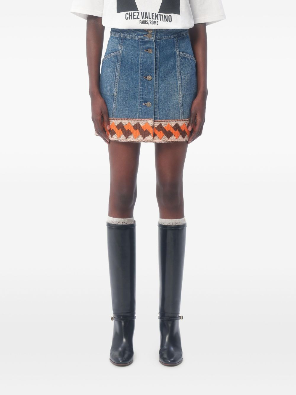jacquard-trim denim mini skirt - 3