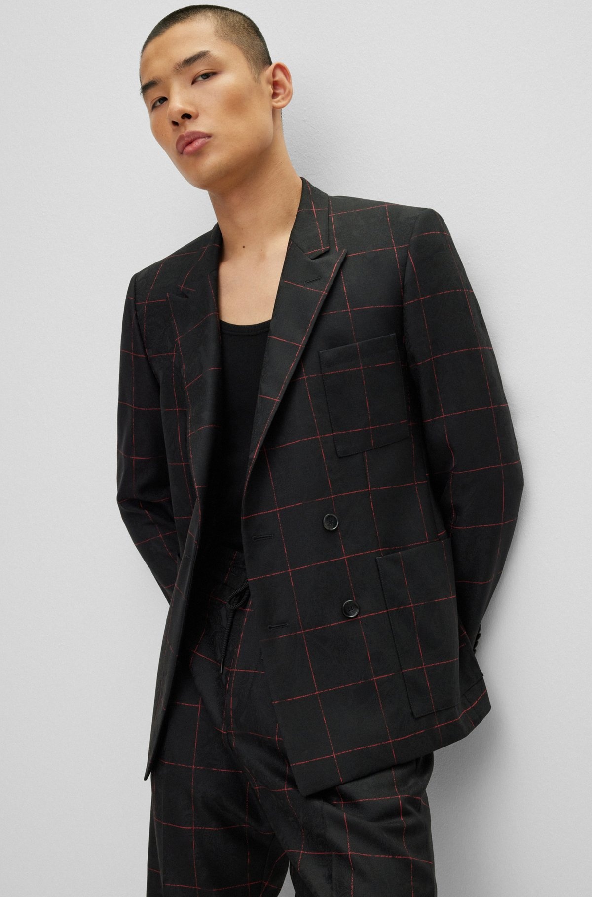 SLIM-FIT JACKET IN CHECKED VIRGIN WOOL - 6