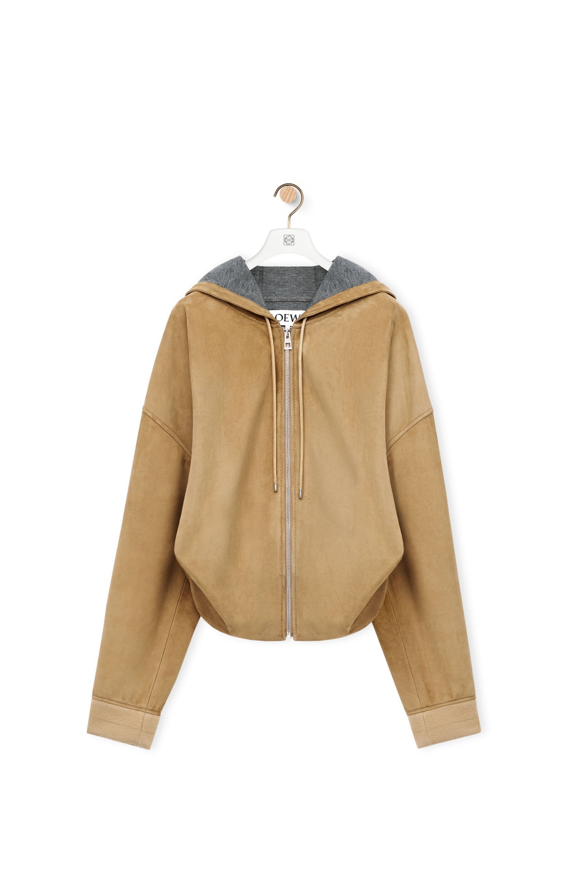 Draped hoodie in suede - 1