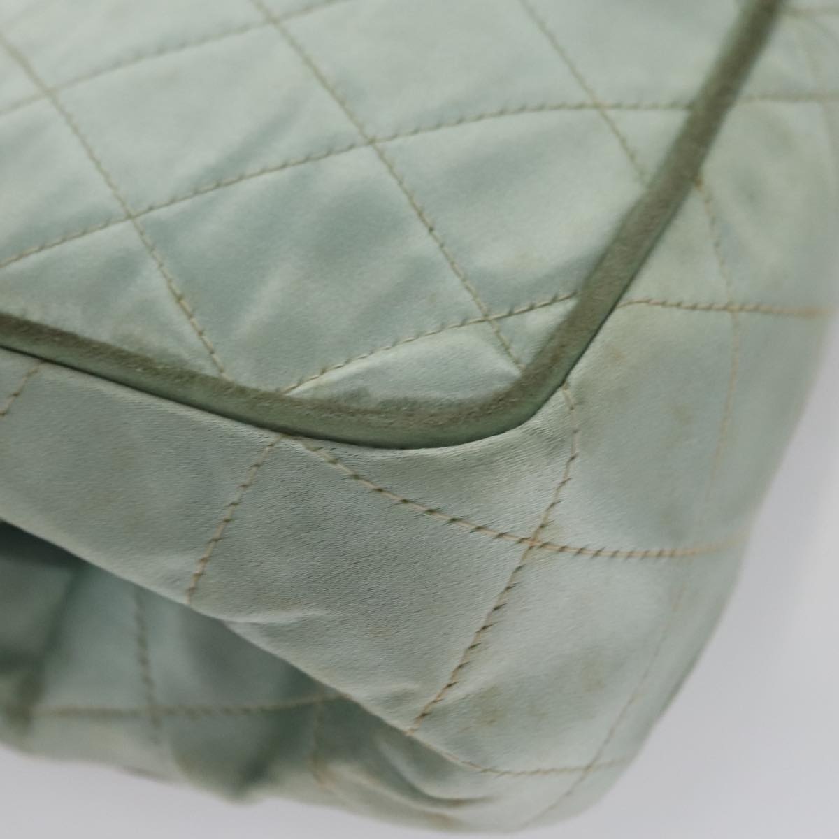 CHANEL Matelasse Hand Bag Satin Green CC - 16