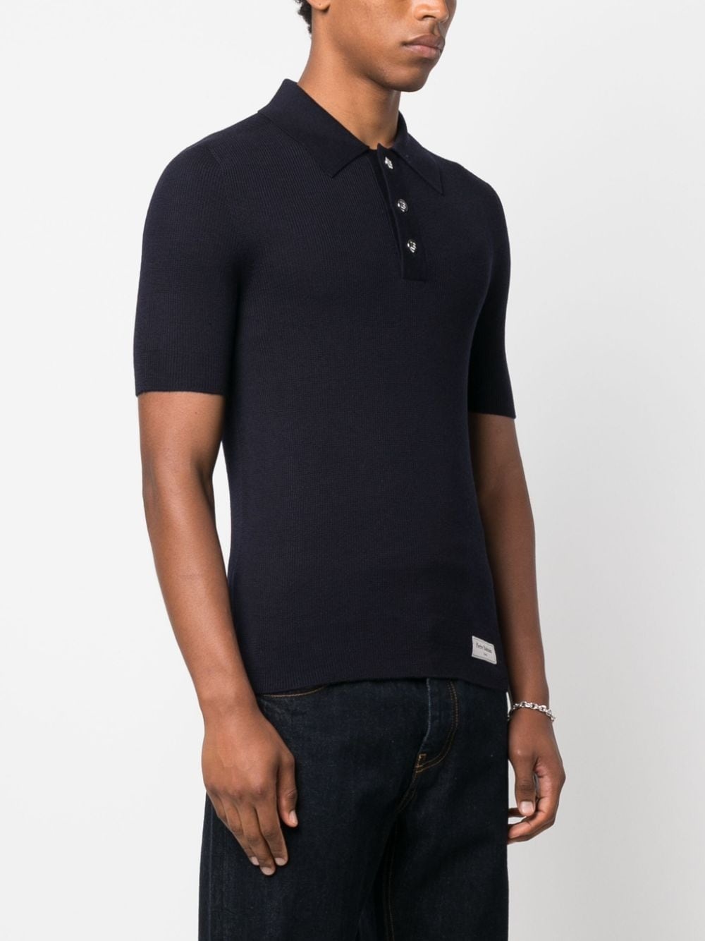 logo-patch wool polo shirt - 3