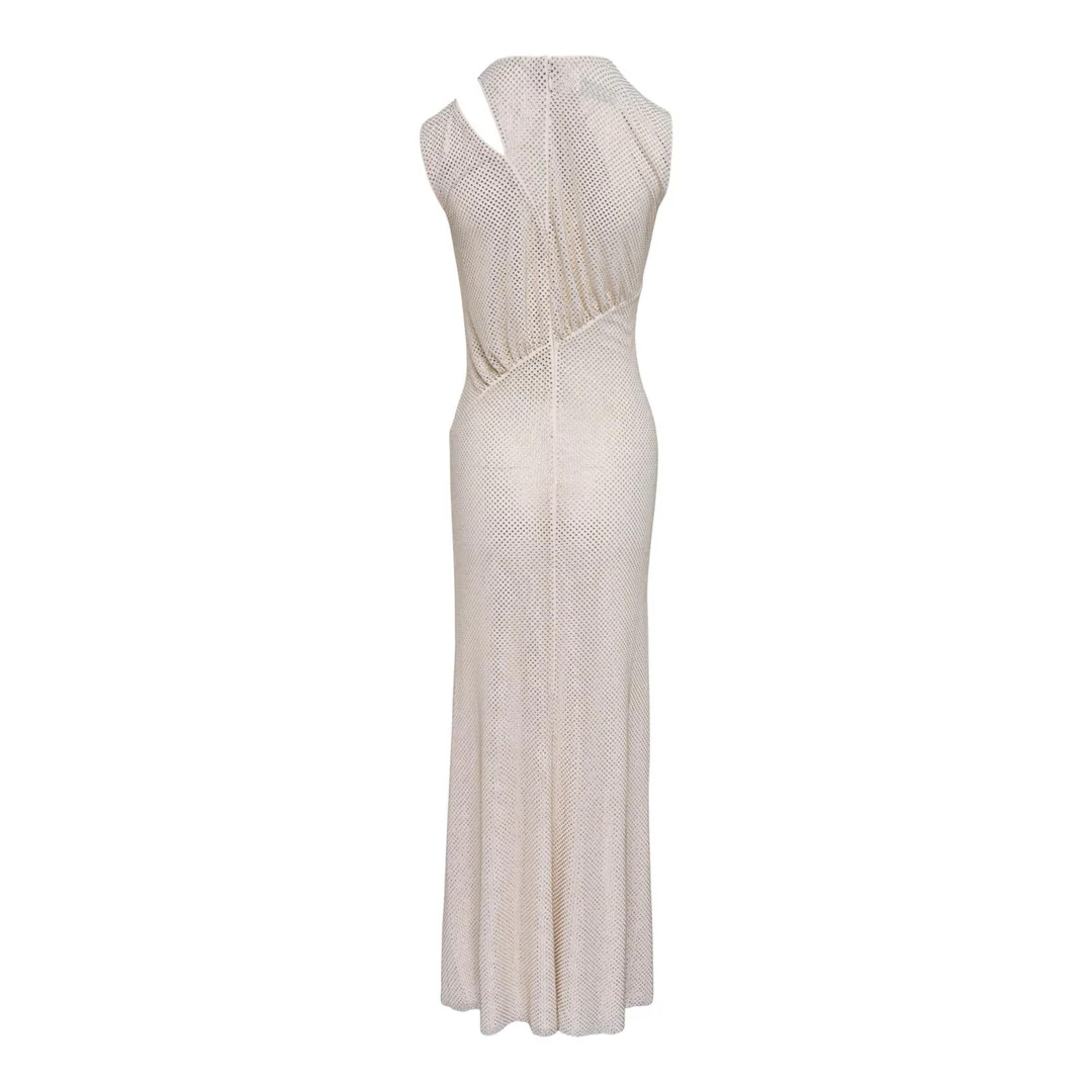 Champagne Rhinestone Cut Out Midi Dress - 2