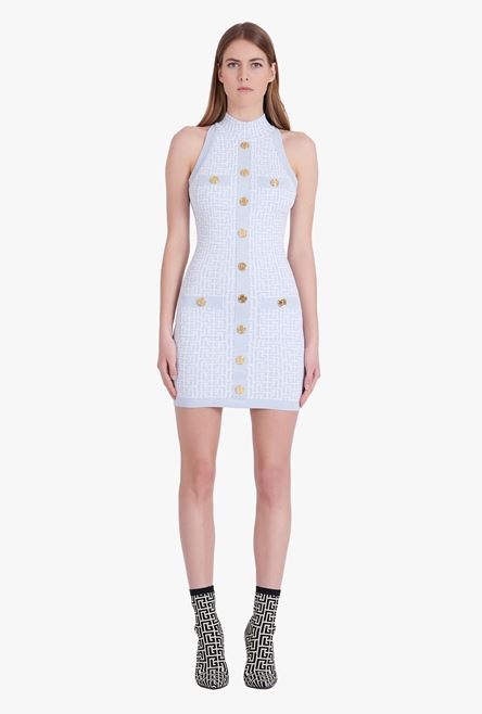 Pale blue and white knit dress with gold-tone buttons - 4