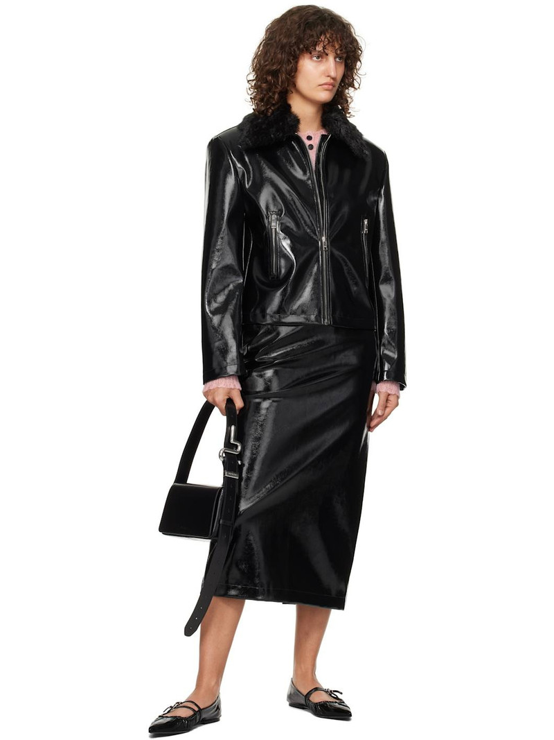 MSGM Black Patent Faux-Leather Midi Skirt outlook