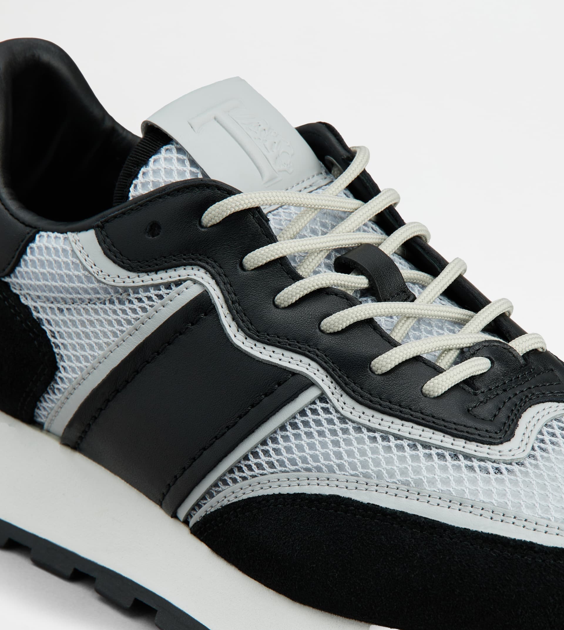 SNEAKERS IN LEATHER AND FABRIC - BLACK, WHITE - 5