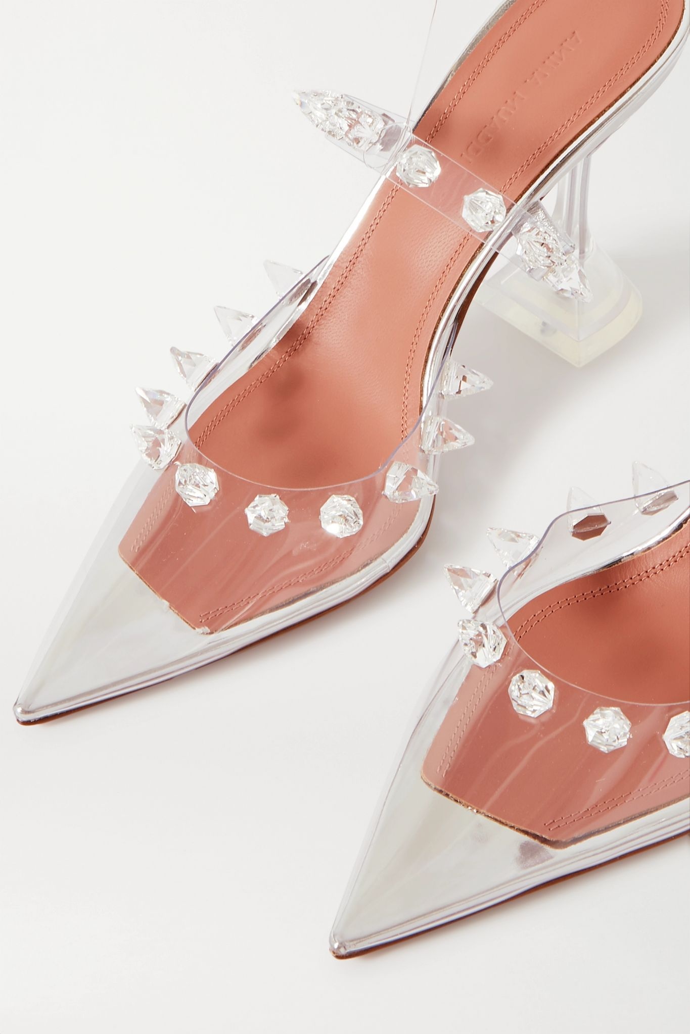 Julia crystal-embellished PVC and metallic leather mules - 4