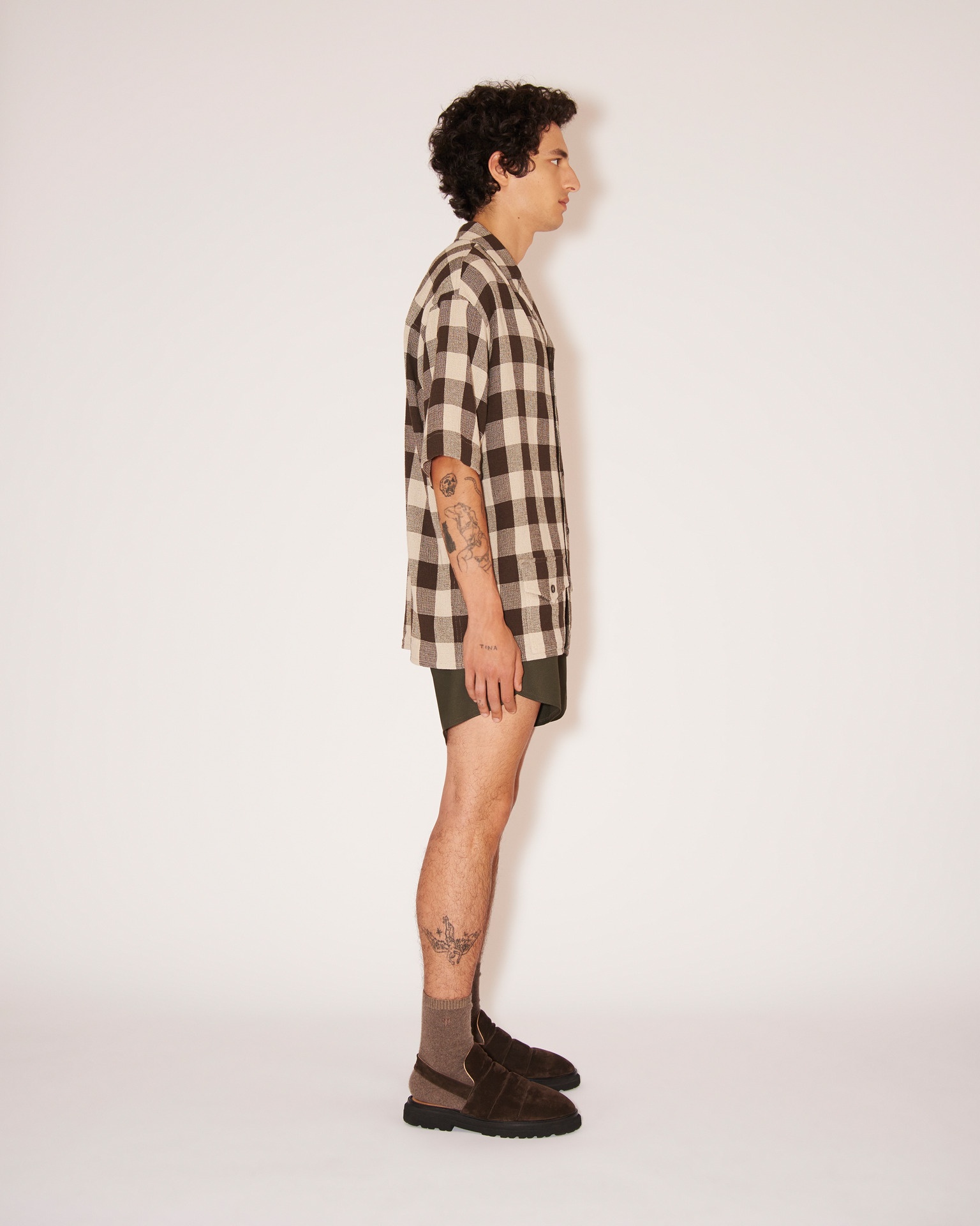 TAITE - Lightweight gingham checkered shirt - Brown&Ecru - 3