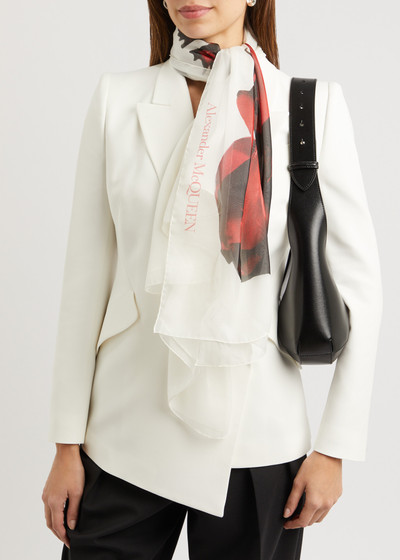 Alexander McQueen Rose and logo print silk scarf outlook