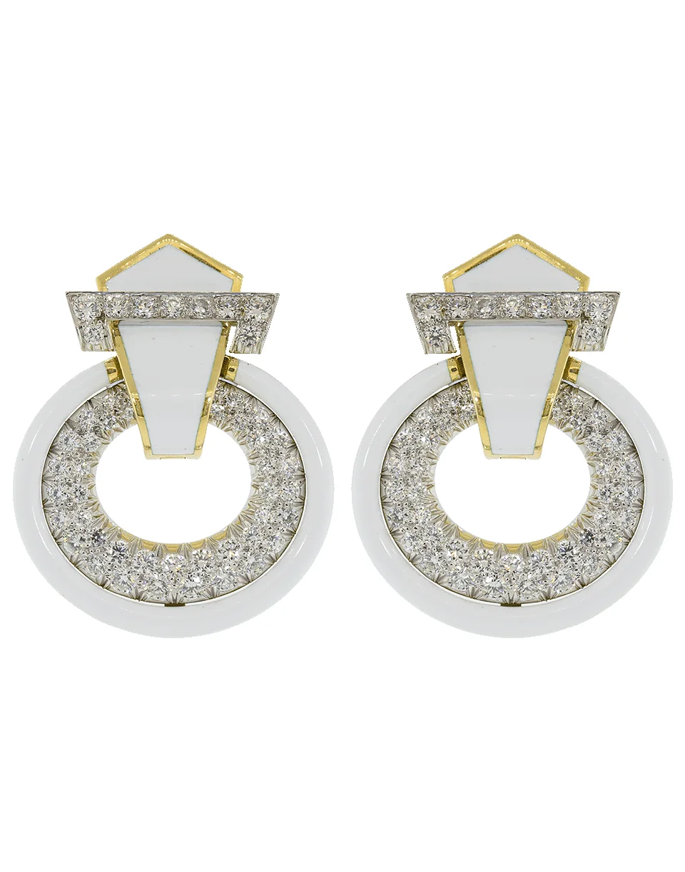 Diamond White Enamel Doorknocker Earrings - 1