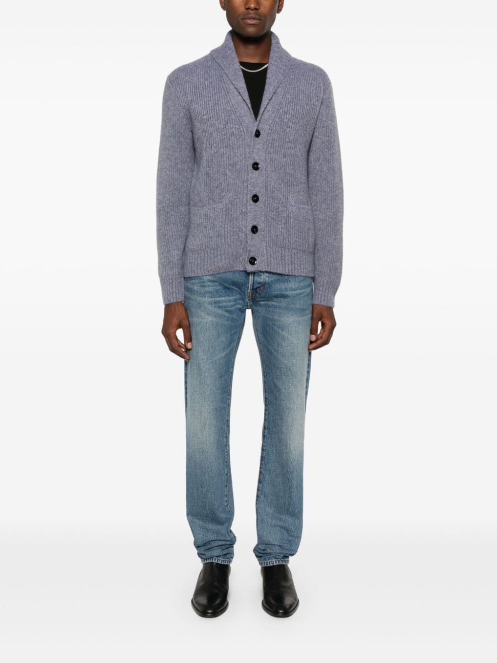 shawl-collar ribbed cardigan - 2