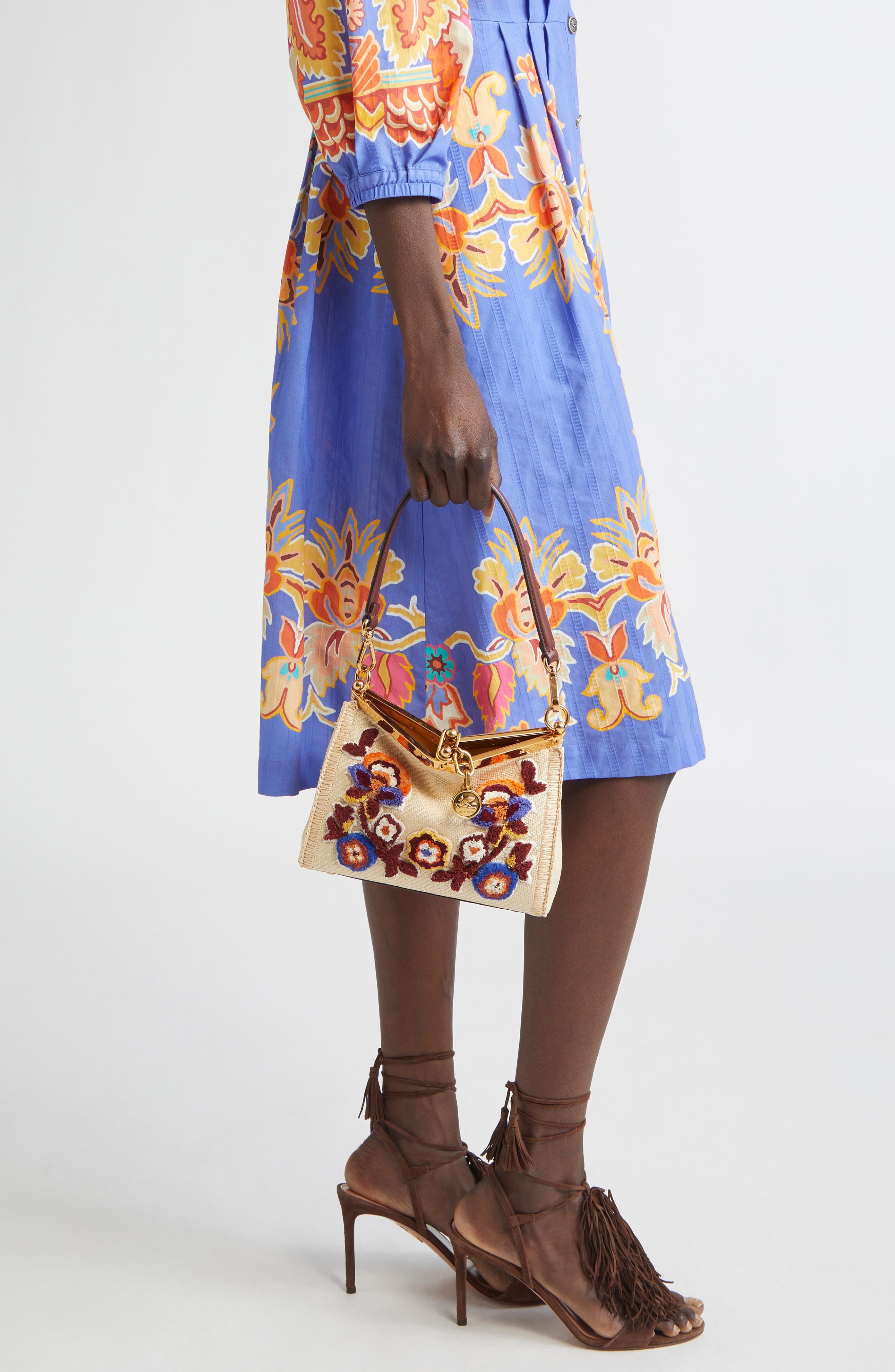 Etro Small Vela Floral Embroidered Raffia Shoulder Bag in M0121 Beige at Nordstrom - 3