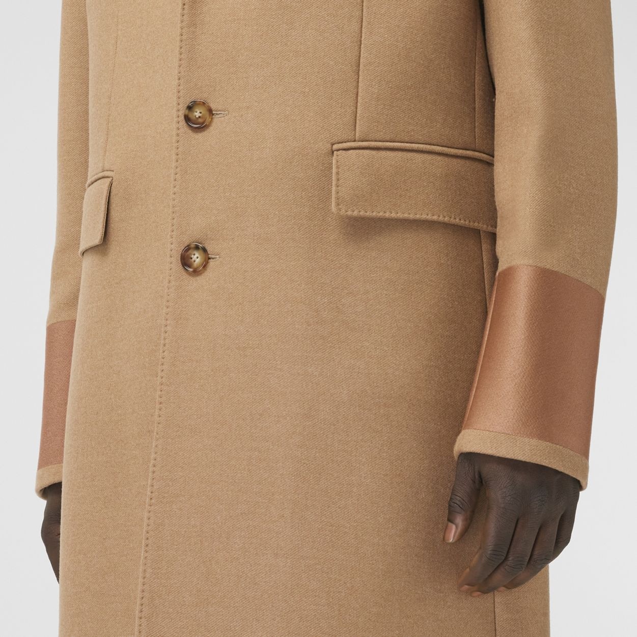 Cuff Detail Camel Hair Wool Tailored Coat - 5