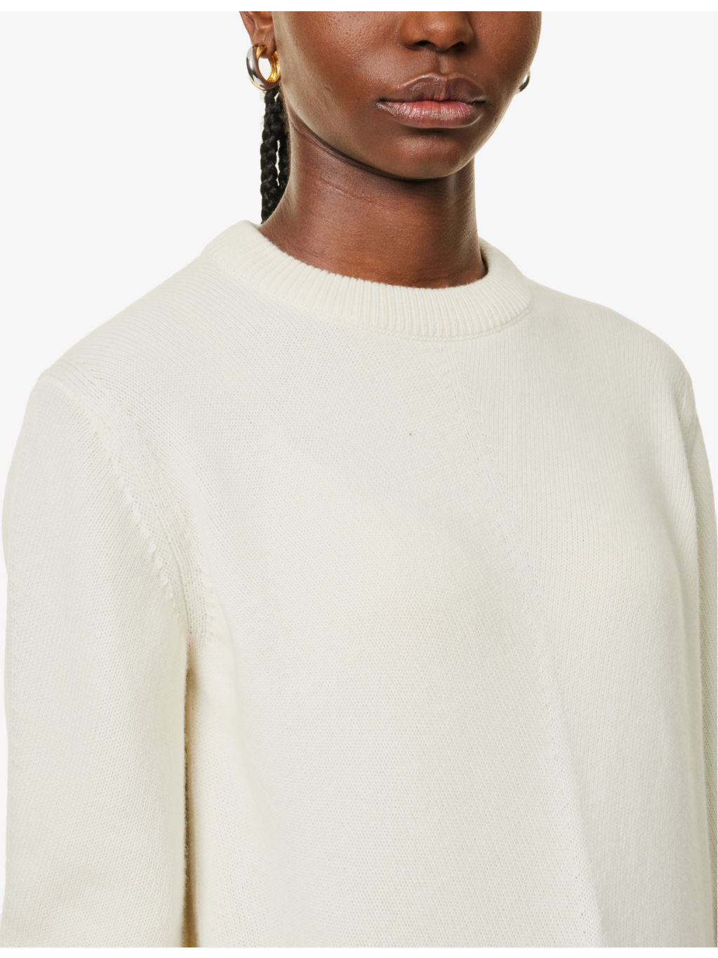Regular-fit striped-trim wool-cashmere blend knit jumper - 5