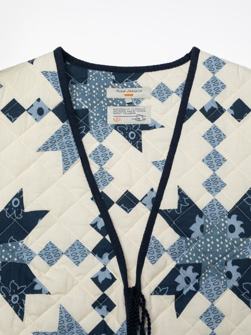 Lill Quilted Cotton Vest Offwhite/Blue 4
