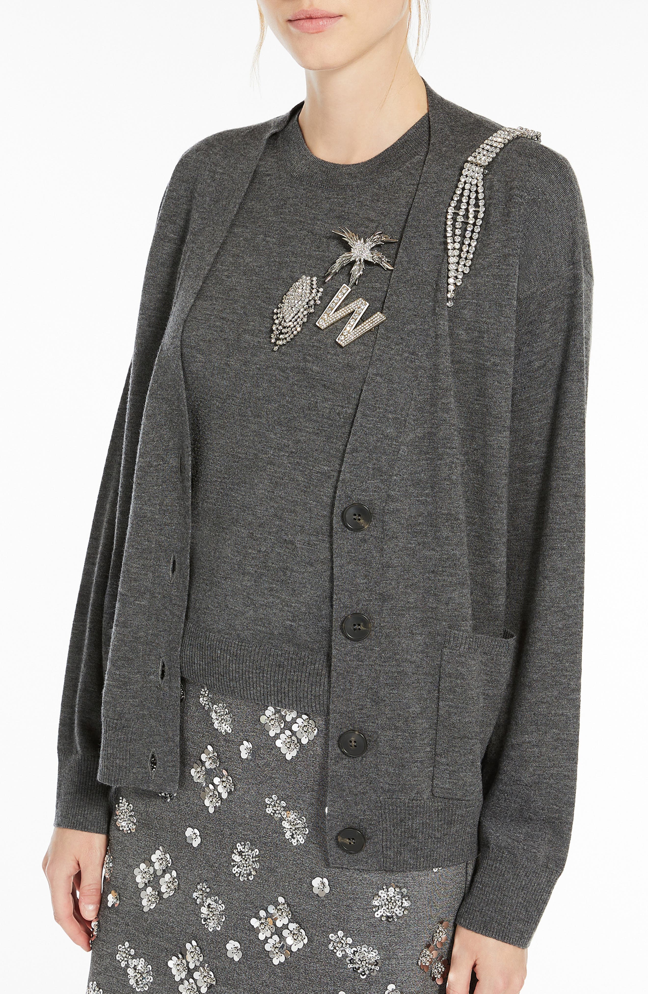 Weekend Max Mara Decano Wool & Cashmere Cardigan in Medium Grey at Nordstrom - 3