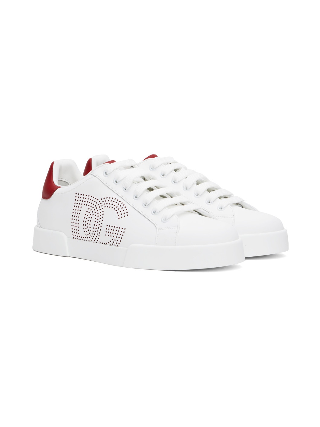 White & Red Calfskin Portofino Sneakers - 4