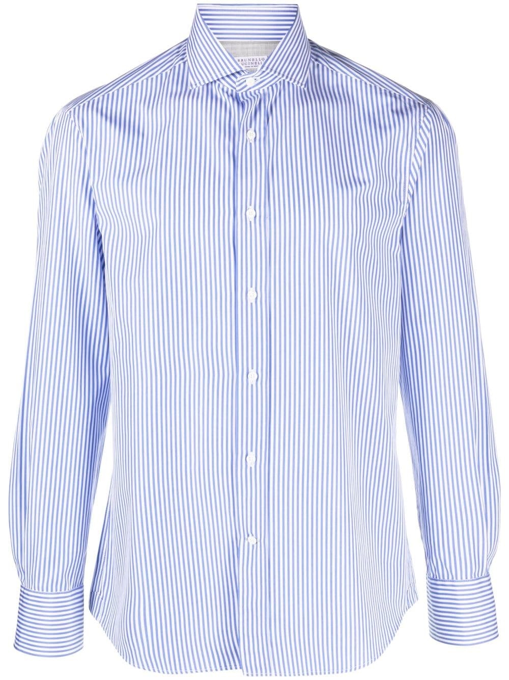 striped long-sleeved cotton shirt - 1