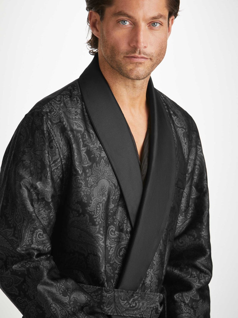 Men's Robe Verona 67 Silk Jacquard Black - 5
