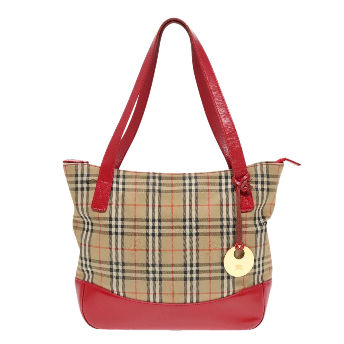 Burberry Nova Check Hand Bag Canvas Leather Beige Red Gold - 13