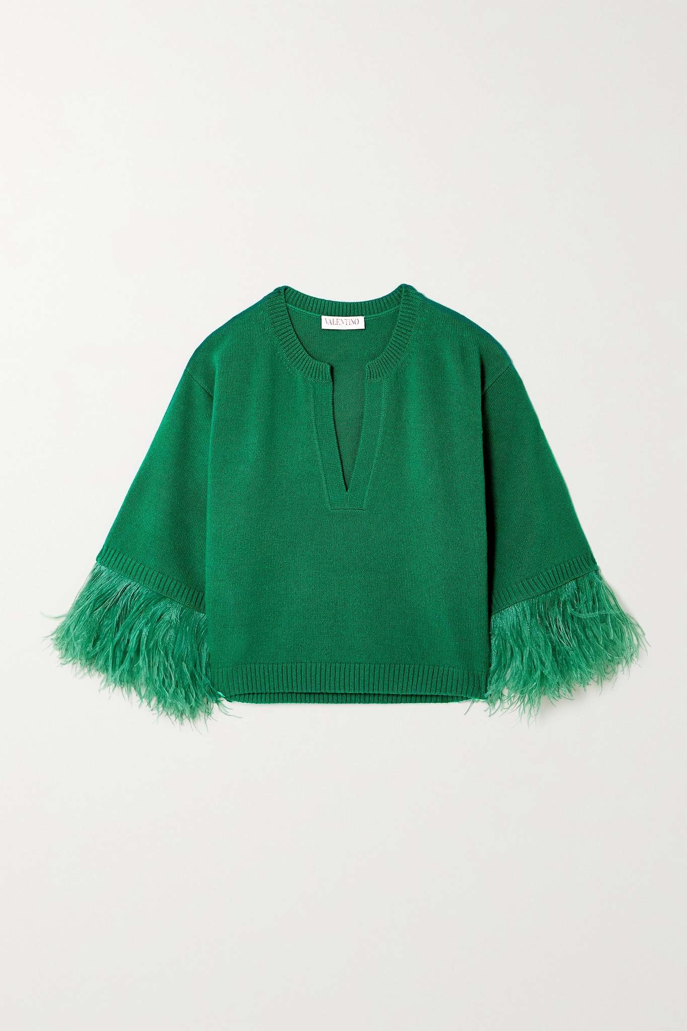 Feather-trimmed wool and cashmere-blend sweater - 1