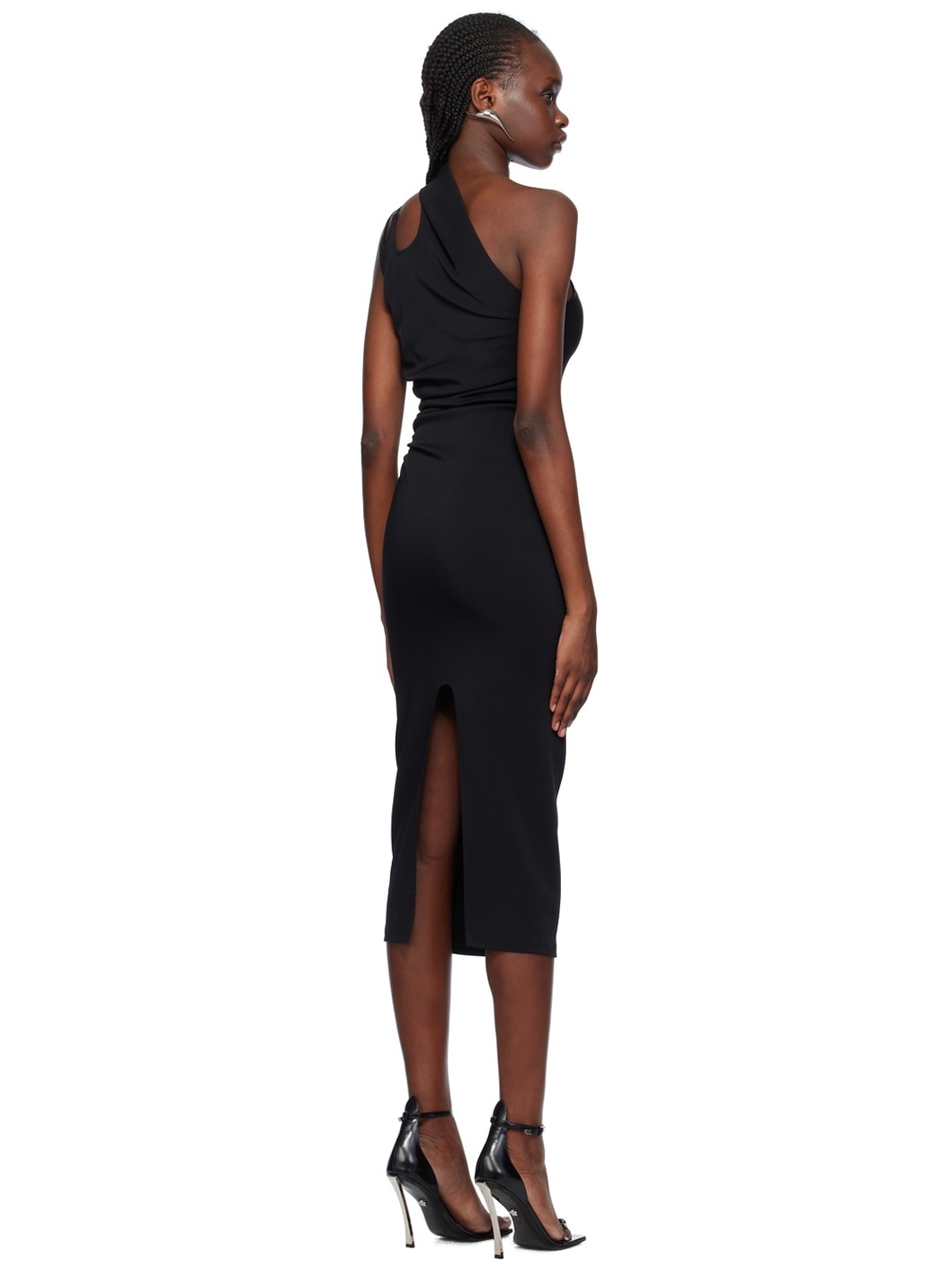 Black Asymmetric Midi Dress - 3