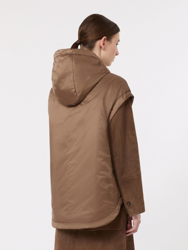 AMBRA Padded, hooded gilet in water-repellent canvas - MUD 4