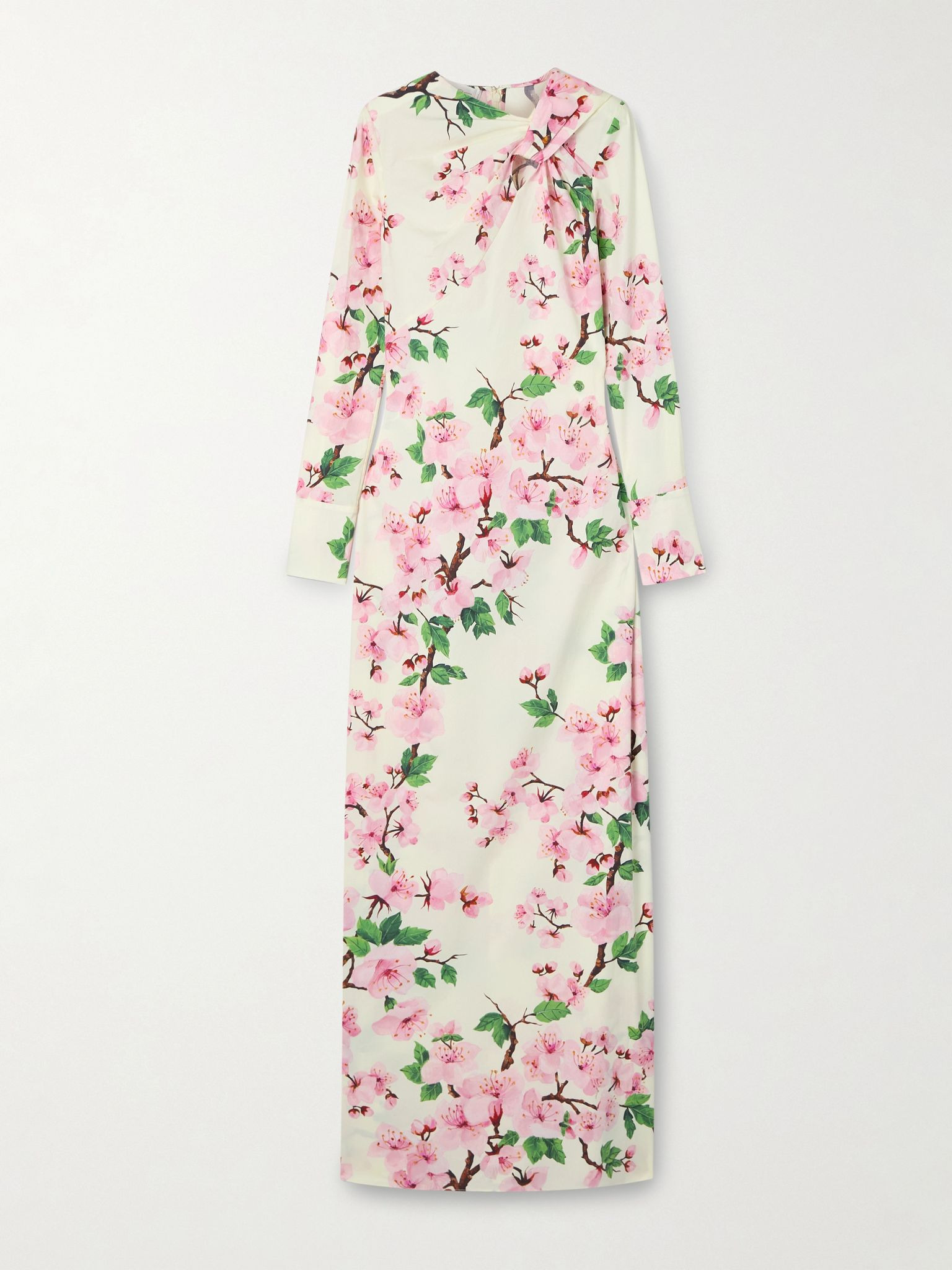 Cutout floral-print stretch-cotton poplin gown Ivory - 1
