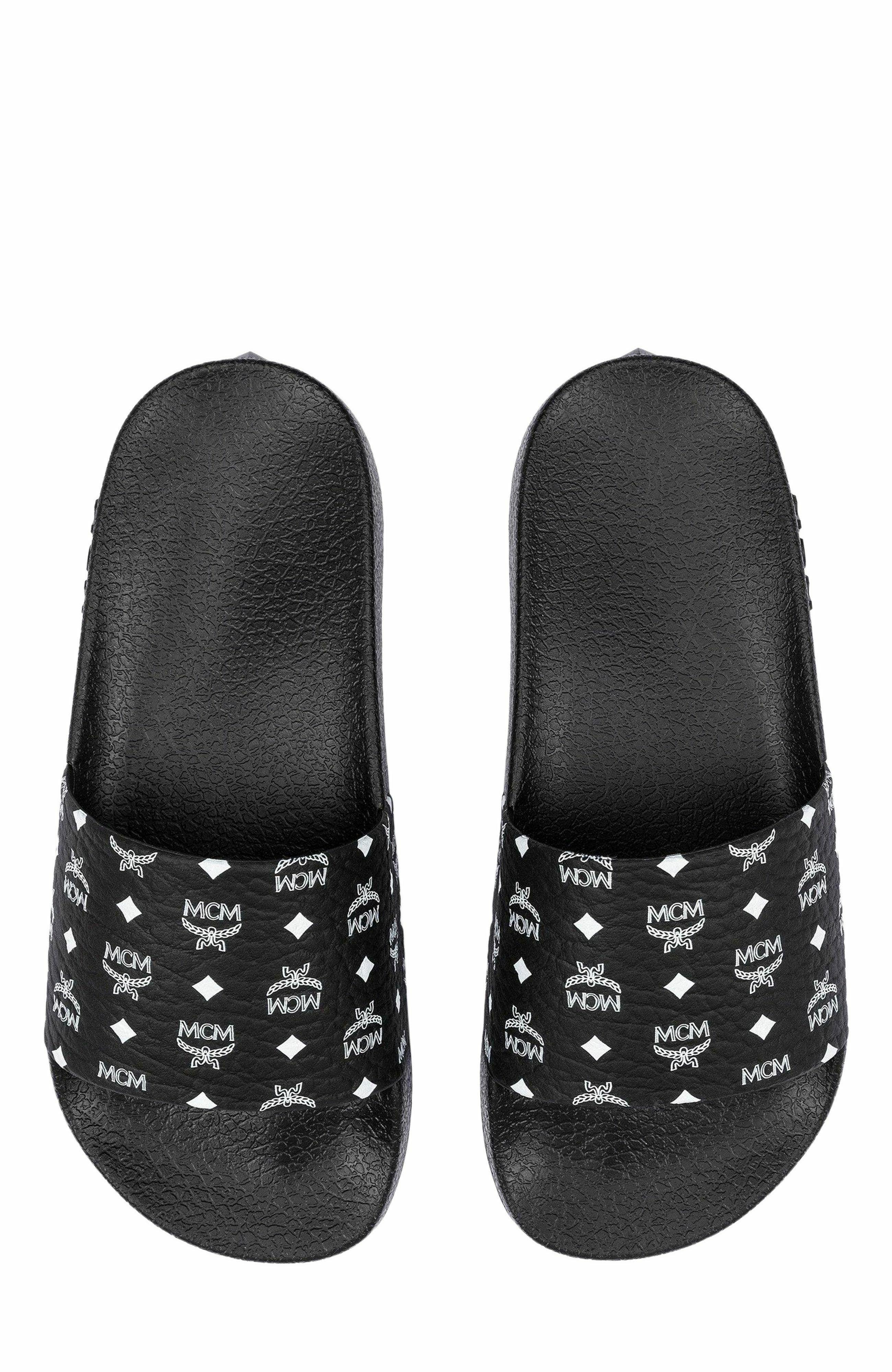 MCM Monogram Print Rubber Slides in Black at Nordstrom - 5