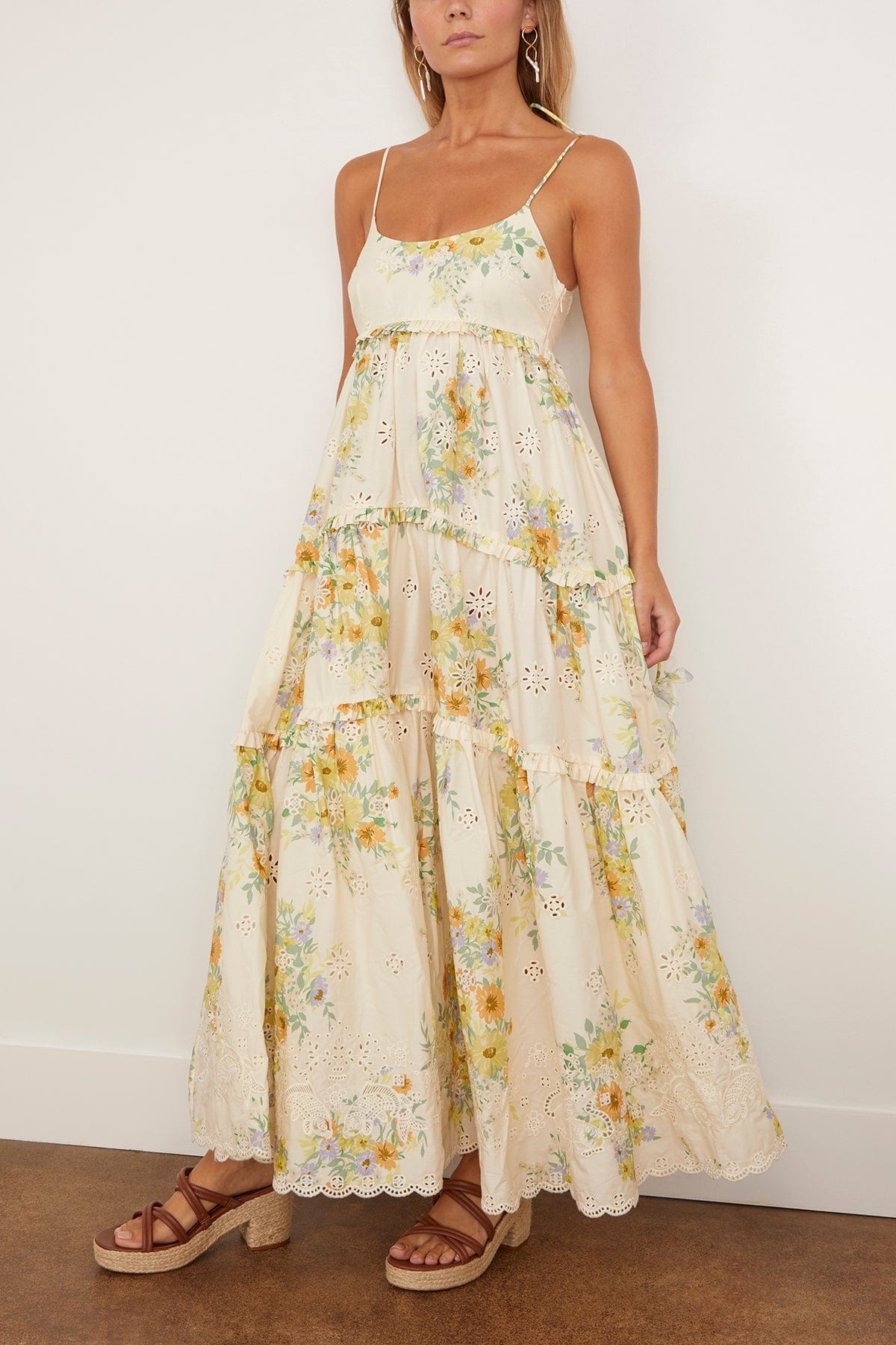 Juliette Tiered Midi Dress in Cream - 3
