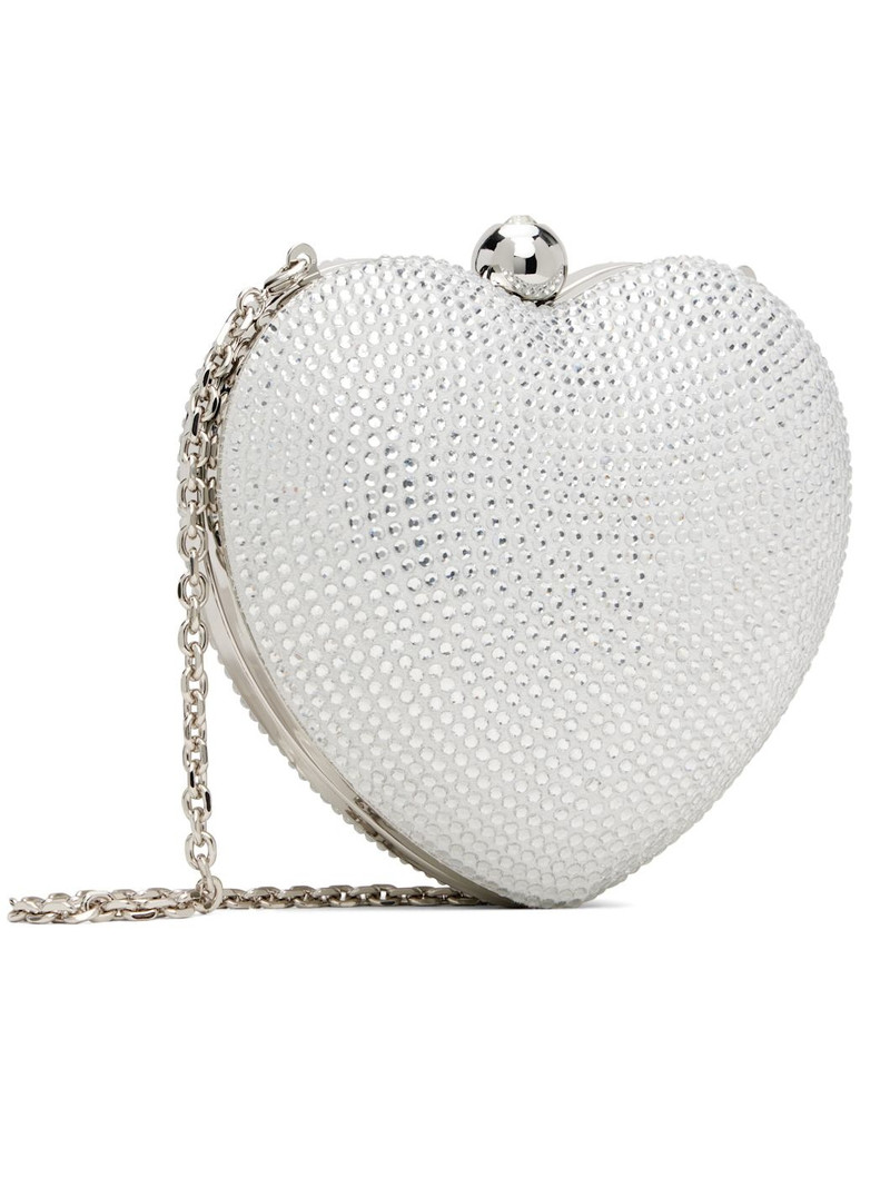 MACH & MACH White Crystal Heart Suede Clutch outlook